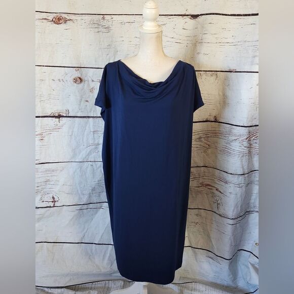 Eileen Fisher Jersey Drape Front Dress Size Large - Picture 2 of 7